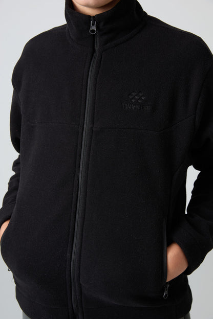 Black Thick Soft Textured Standard Fit Embroidered Fleece Boys' Sweatshirt - 11223