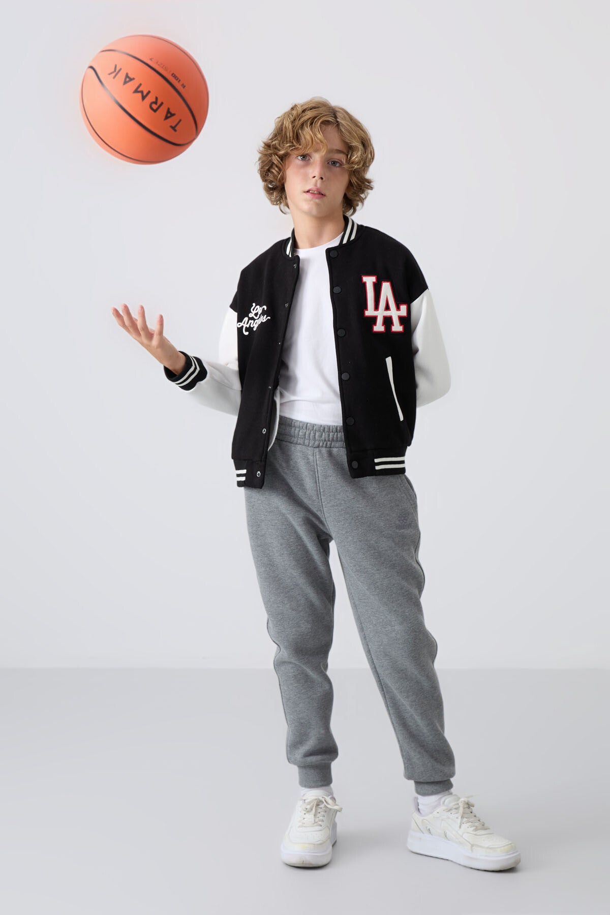 Black Cotton Thick Fleece-Lined Soft Textured Standard Fit Embroidered Boys' College Jacket - 11258
