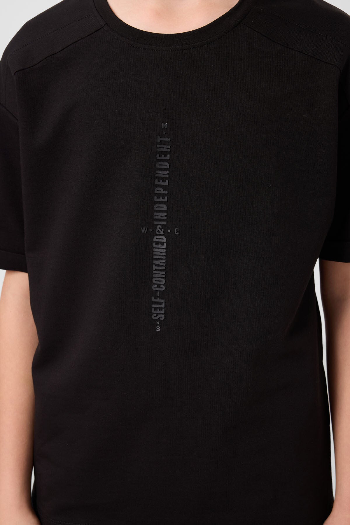 Black cotton soft-weave oversize printed T-shirt - 11301