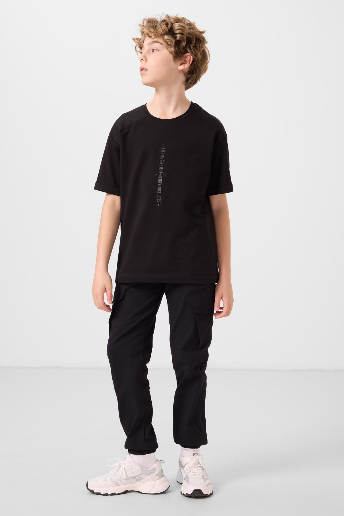 Black cotton soft-weave oversize printed T-shirt - 11301