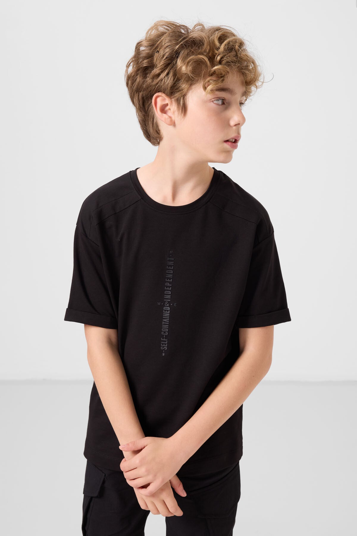 Black cotton soft-weave oversize printed T-shirt - 11301