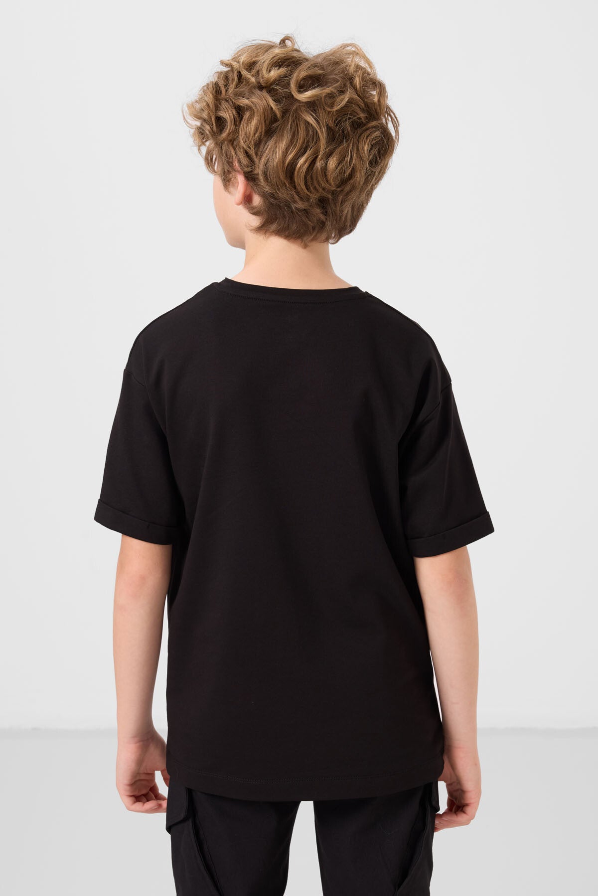 Black cotton soft-weave oversize printed T-shirt - 11301