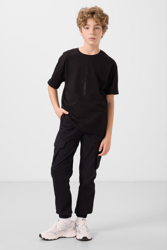 Black Standard Fit Weaving Lightweight Flexible Chino Boys Trousers - 11271