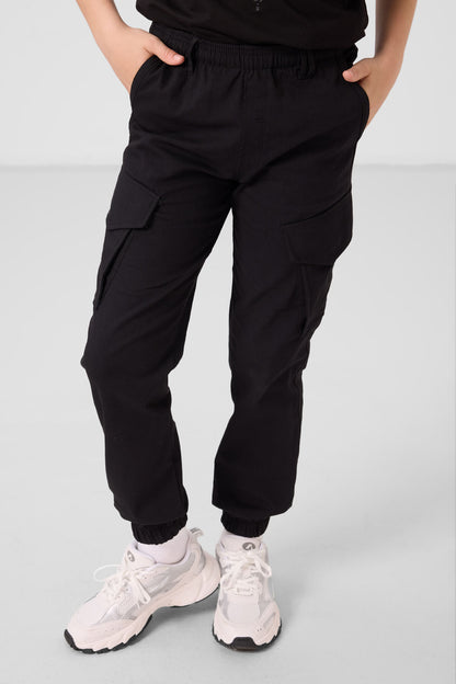 Black Standard Fit Weaving Lightweight Flexible Chino Boys Trousers - 11271