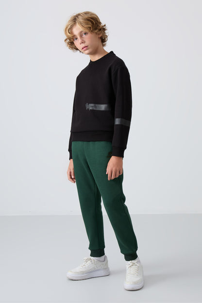 Black Cotton Thick Fleece-Lined Soft Textured Standard Fit Printed Boys' Sweatshirt - 11238