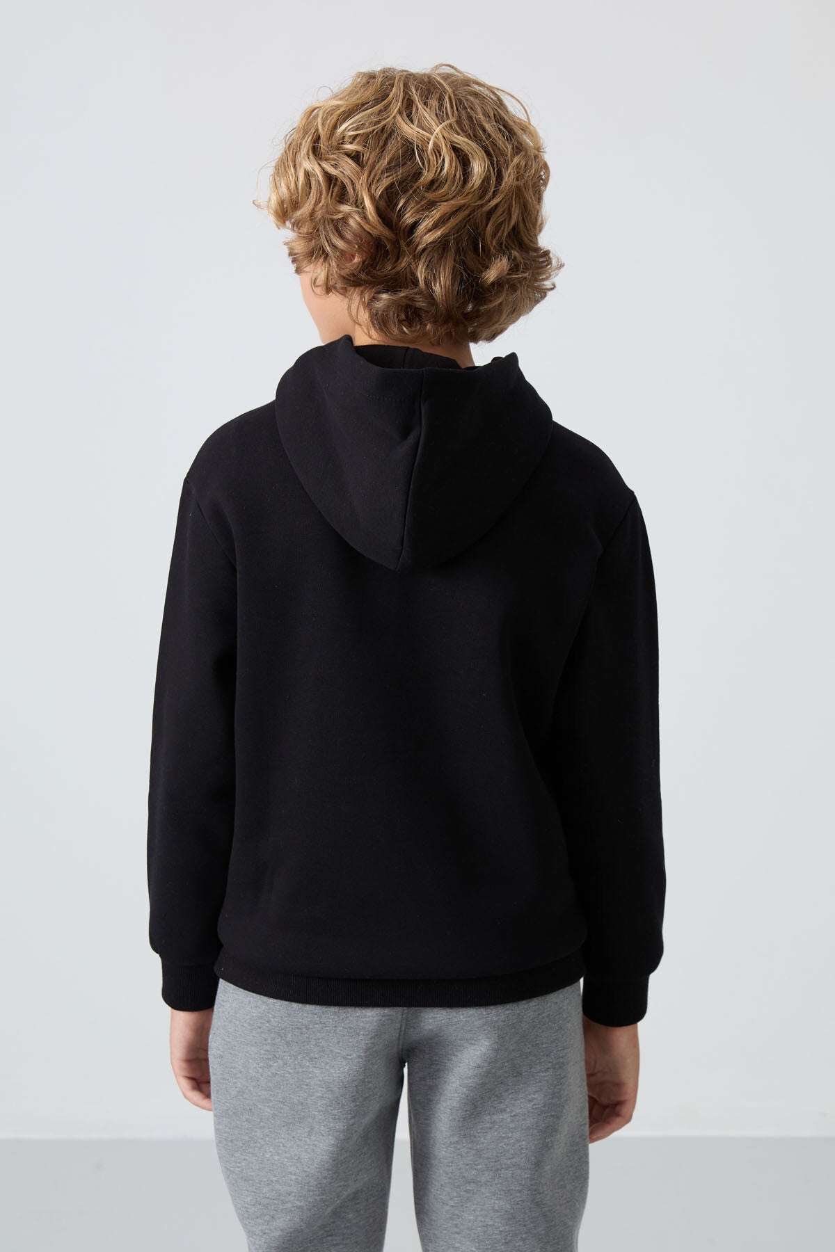 Black Cotton Thick Fleece-Lined Soft Textured Standard Fit Printed Boys' Sweatshirt - 11215