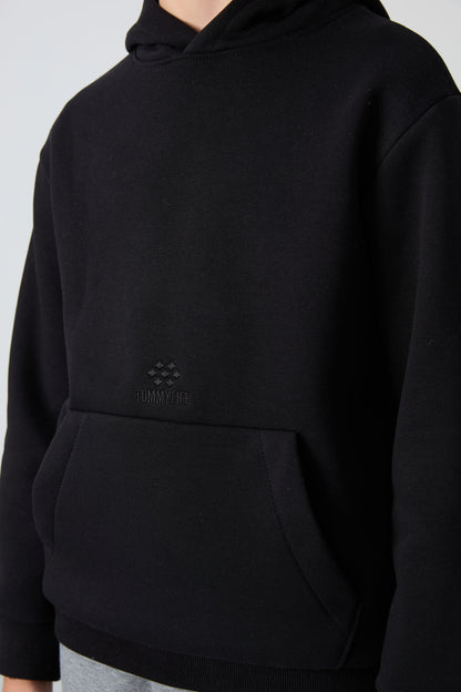 Black Cotton Thick Fleece-Lined Soft Textured Standard Fit Printed Boys' Sweatshirt - 11215