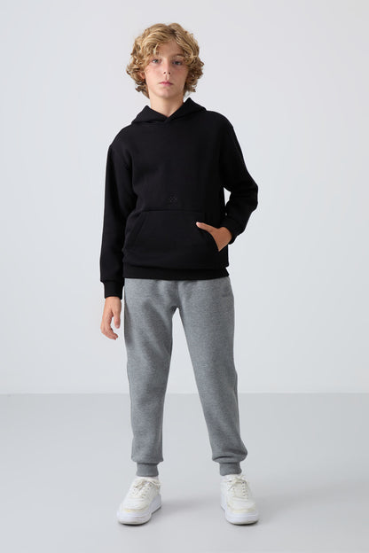 Black Cotton Thick Fleece-Lined Soft Textured Standard Fit Printed Boys' Sweatshirt - 11215