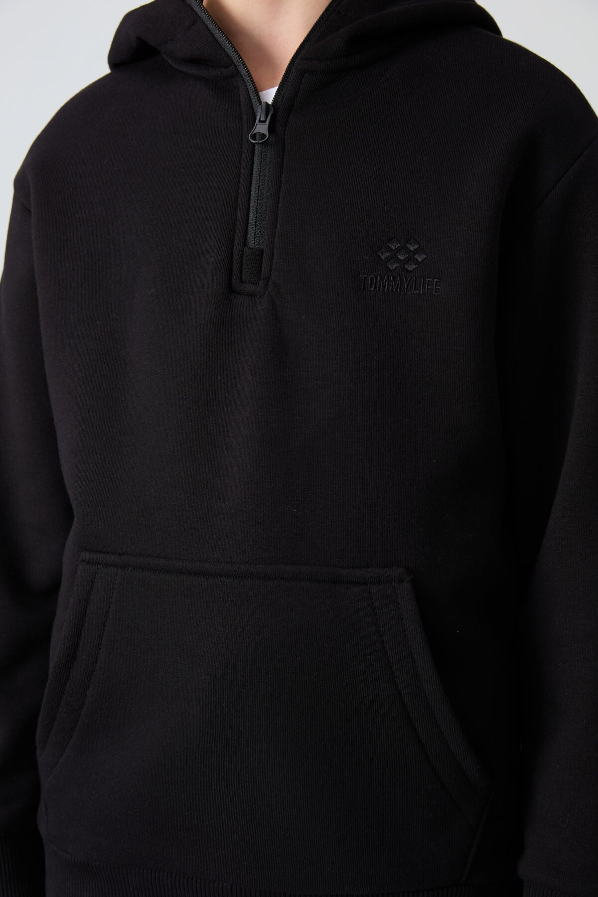 Black Cotton Thick Fleece-Lined Soft Textured Standard Fit Embroidered Boys' Sweatshirt - 11244