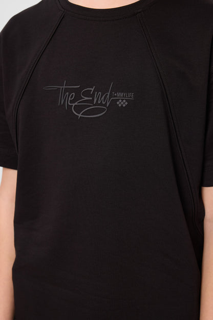 Black cotton soft-weave oversize printed T-shirt - 11285
