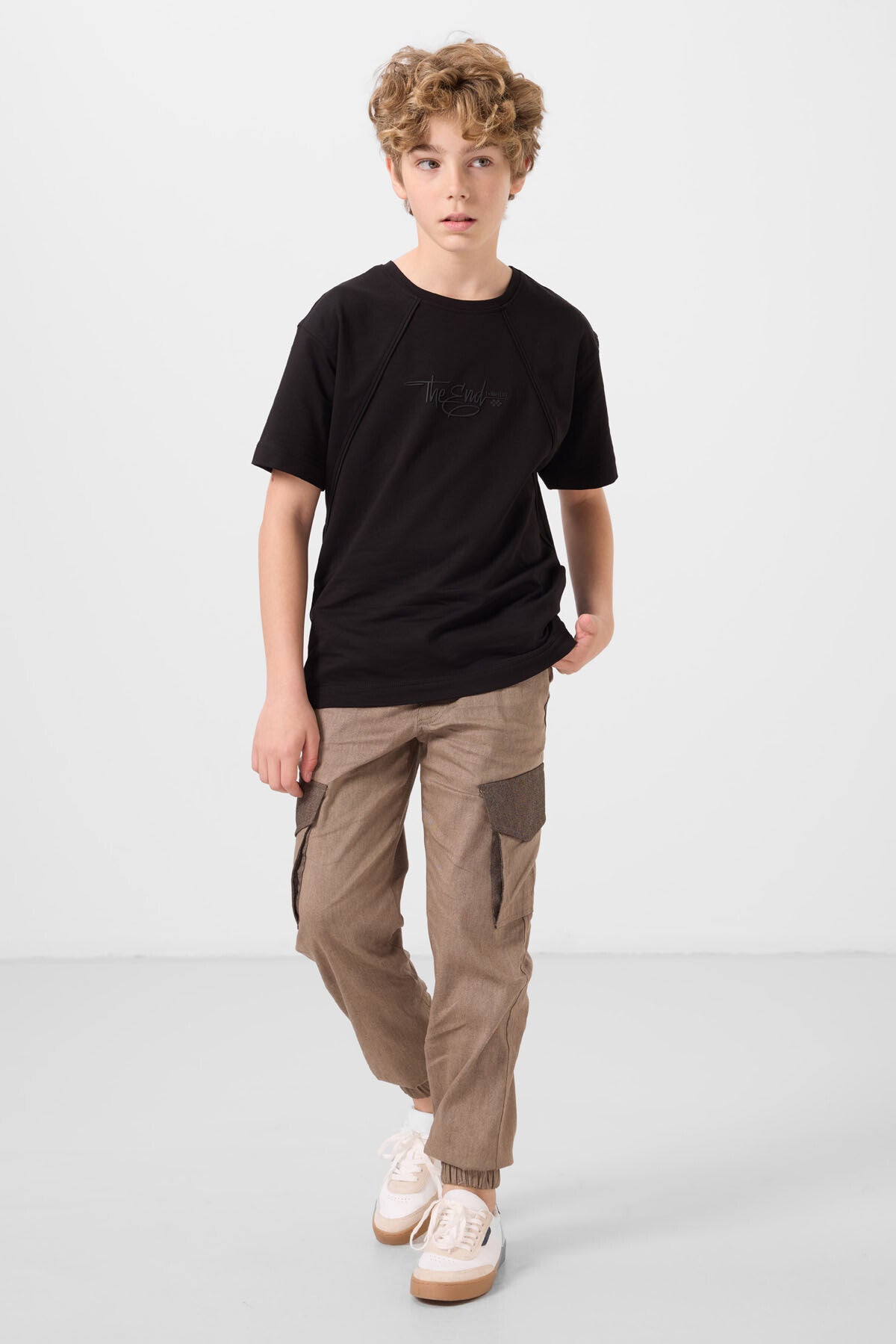 Black cotton soft-weave oversize printed T-shirt - 11285