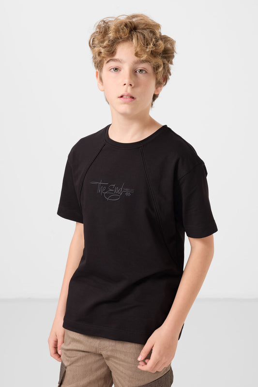 Black cotton soft-weave oversize printed T-shirt - 11285