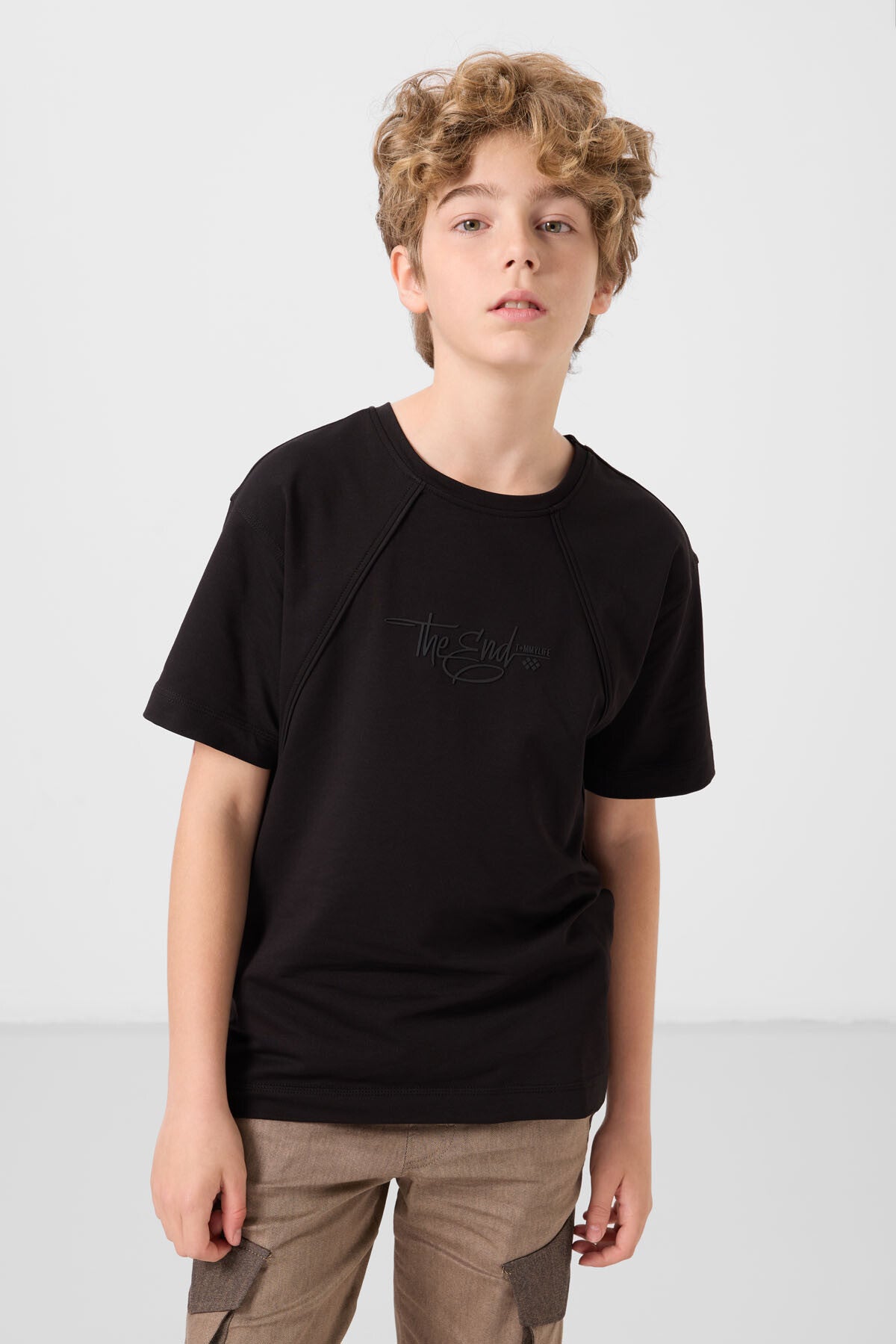 Black cotton soft-weave oversize printed T-shirt - 11285
