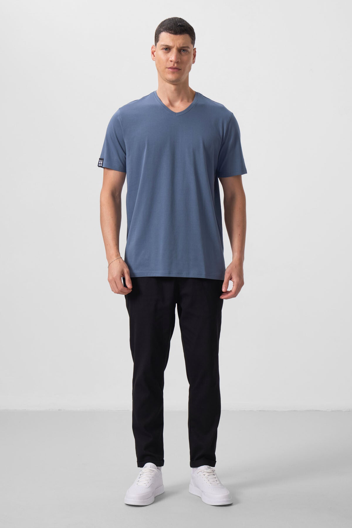 Black Standard Fit Woven Lightly Stretch Chino Men's Trousers - 82175