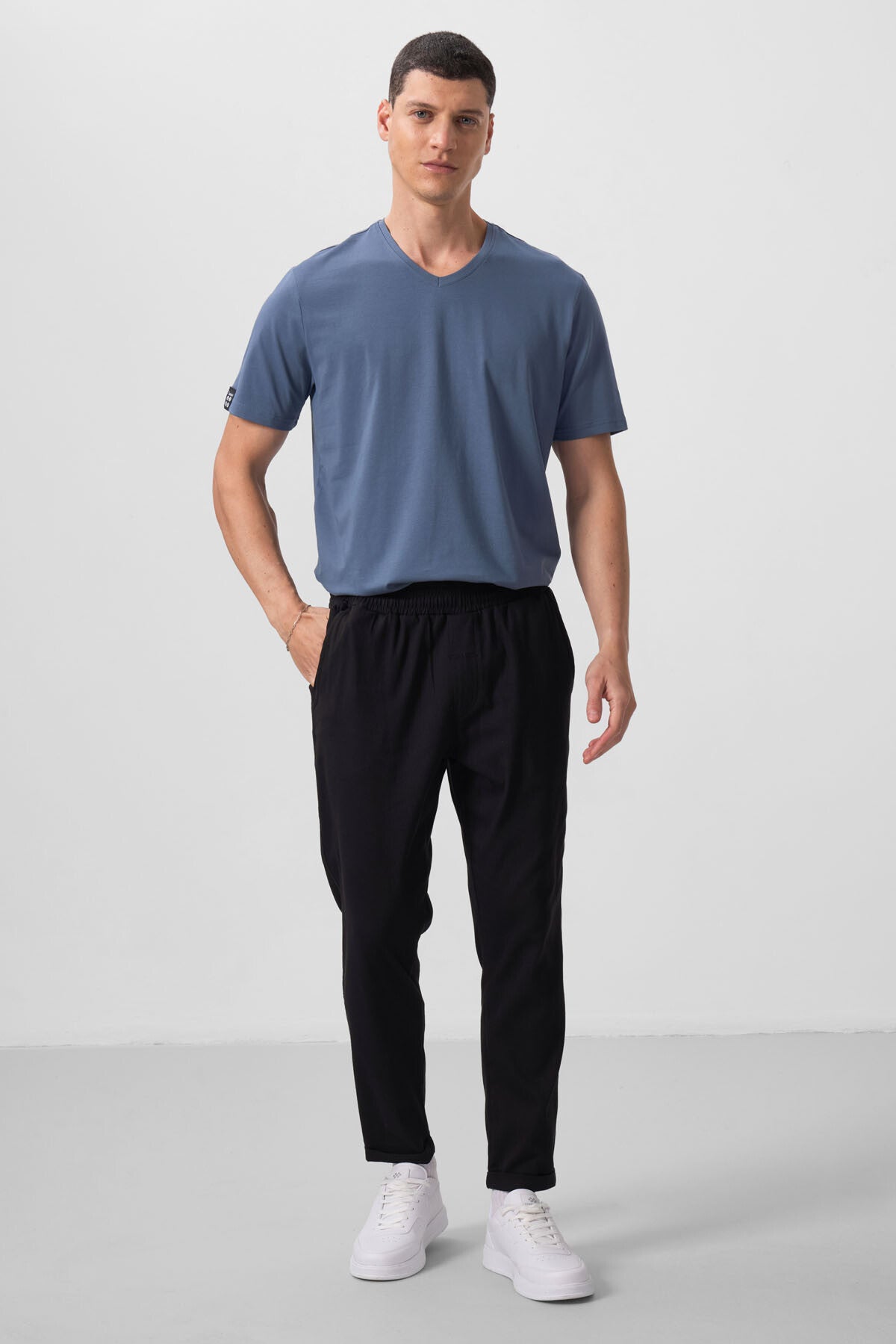 Black Standard Fit Woven Lightly Stretch Chino Men's Trousers - 82175
