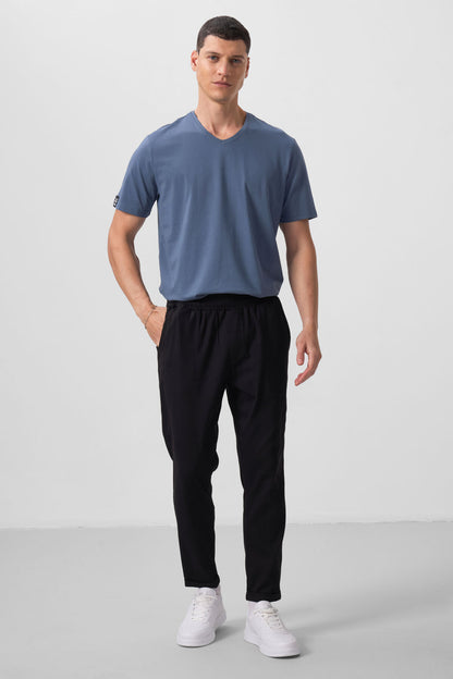 Black Standard Fit Woven Lightly Stretch Chino Men's Trousers - 82175