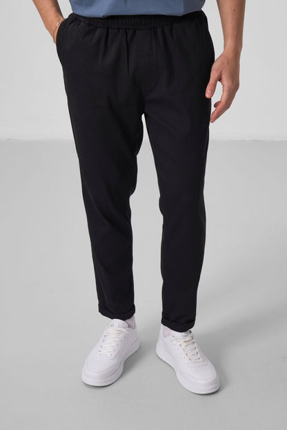 Black Standard Fit Woven Lightly Stretch Chino Men's Trousers - 82175