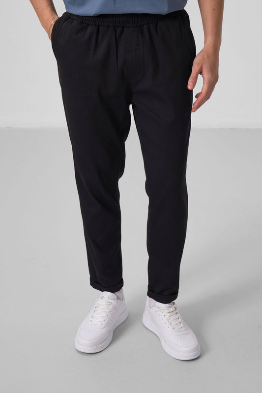 Black Standard Fit Woven Lightly Stretch Chino Men's Trousers - 82175