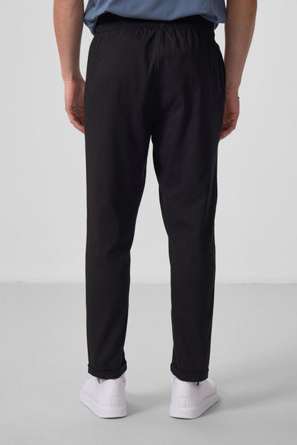 Black Standard Fit Woven Lightly Stretch Chino Men's Trousers - 82175