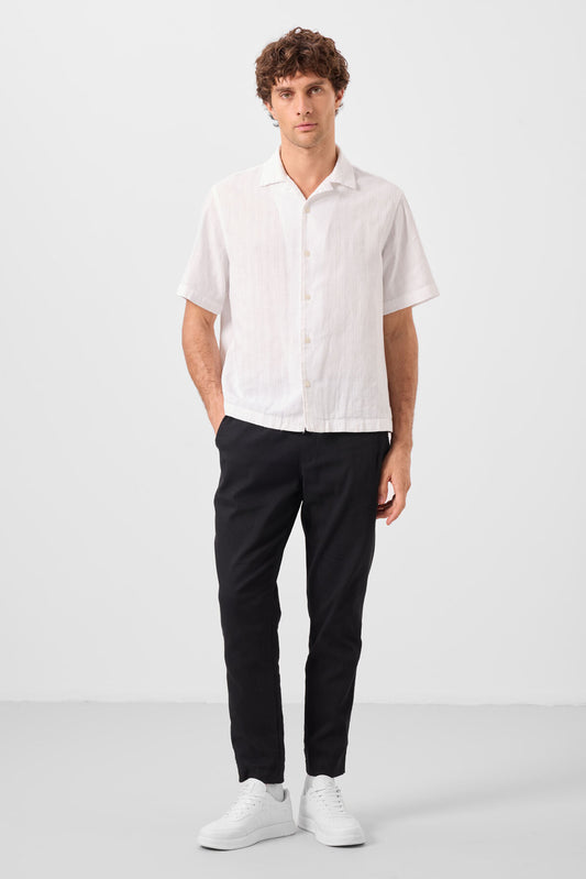 Black Standard Fit Weaving Lightweight and Flexible Chino Trousers - 82177