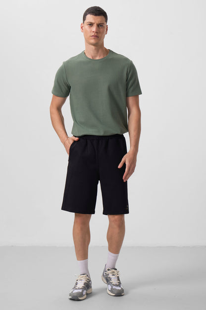 Black Textured Surface Oversize Men's Shorts - 81288