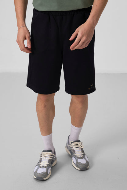 Black Textured Surface Oversize Men's Shorts - 81288