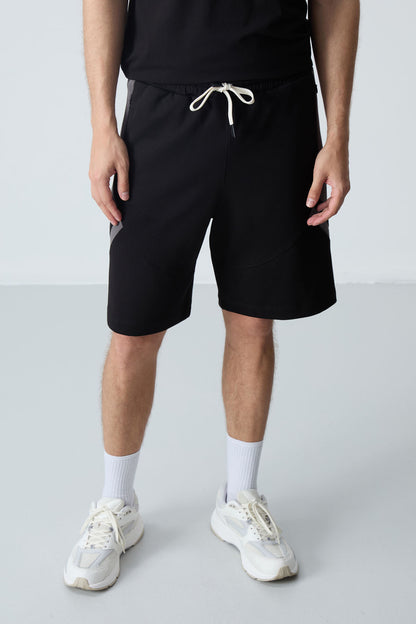 Black Cotton Thick Soft Textured Standard Fit Basic Men's Shorts - 81281