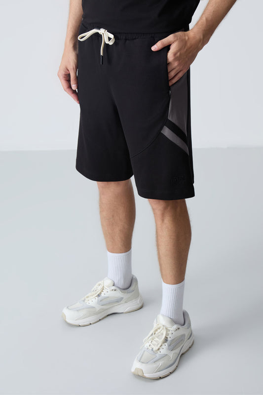 Black Cotton Thick Soft Textured Standard Fit Basic Men's Shorts - 81281