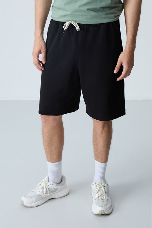 Black Cotton Thick Soft Textured Standard Fit Basic Men's Shorts - 81275