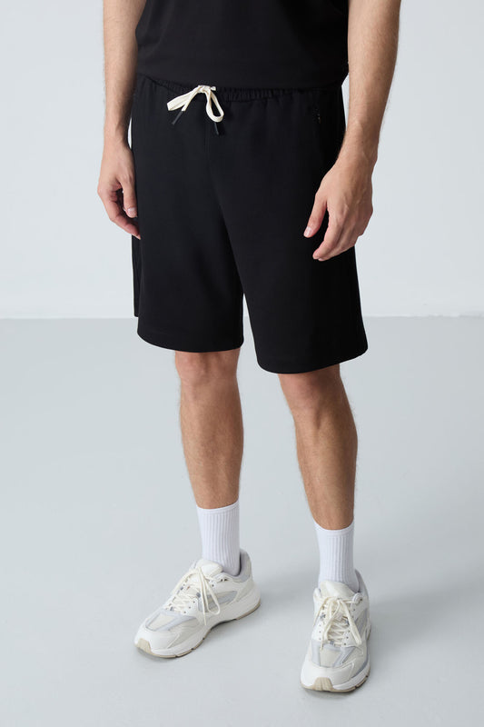 Black Cotton Thick Soft Textured Standard Fit Basic Men's Shorts - 81276