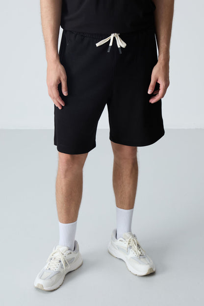 Black Cotton Thick Soft Textured Standard Fit Basic Men's Shorts - 81276