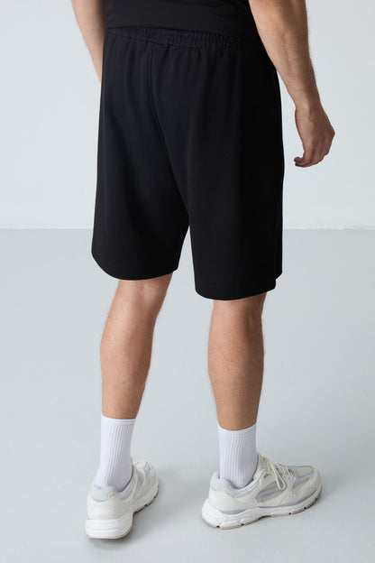 Black Cotton Thick Soft Textured Standard Fit Basic Men's Shorts - 81276