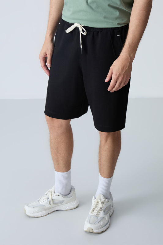 Black Cotton Thick Soft Textured Standard Fit Basic Men's Shorts - 81278