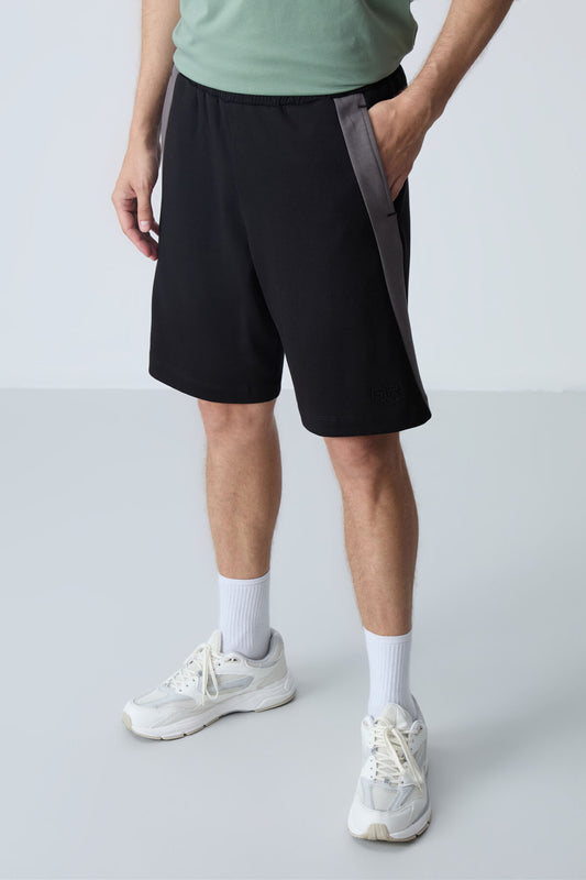 Black Cotton Thick Soft Textured Standard Fit Basic Men's Shorts - 81280