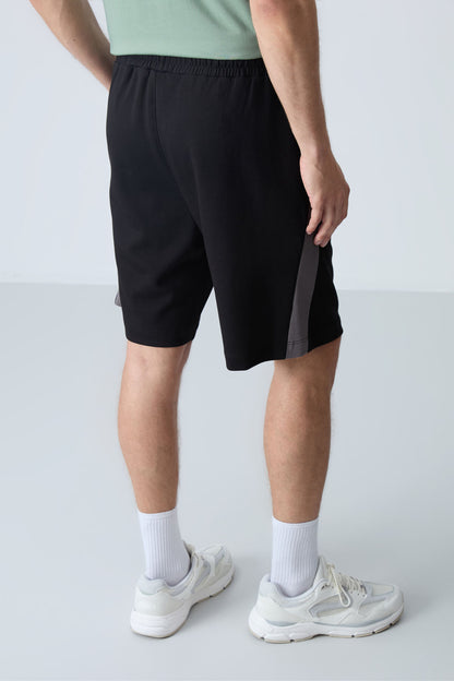 Black Cotton Thick Soft Textured Standard Fit Basic Men's Shorts - 81280