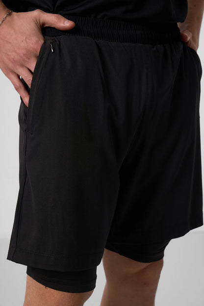 Black Polyester Thin Soft Standard Fit Men's Padded Shorts - 81287