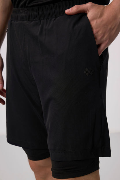 Black Polyester Thin Soft Standard Fit Men's Padded Shorts - 81287