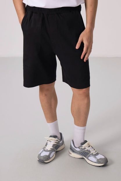 Black Standard Fit Woven Lightly Stretchable Chino Men's Shorts - 81290