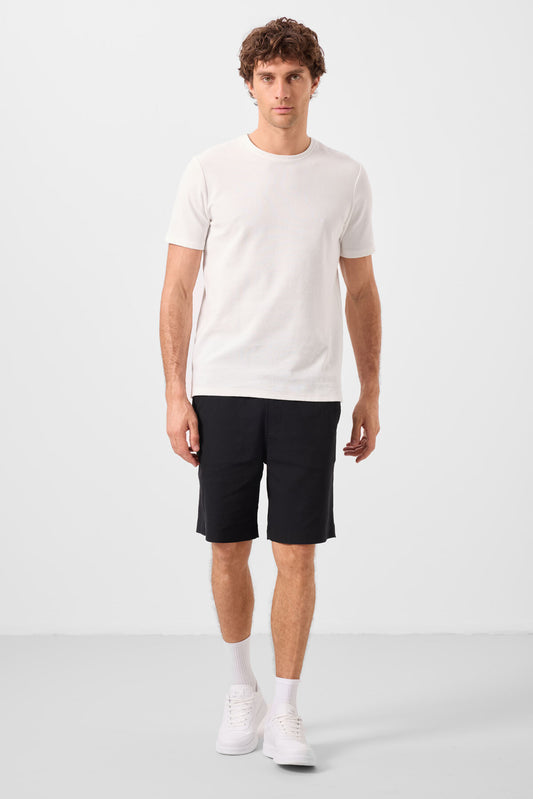 Black Standard Fit Weaving Lightweight Flexible Chino Shorts - 81289