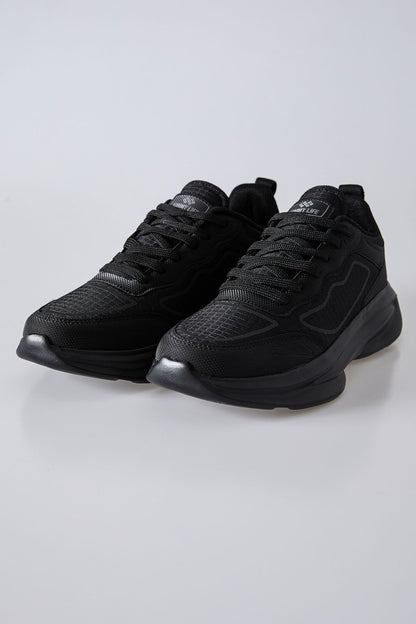 Black High-Top Laced Mesh Breathable Men's Sneakers -89128