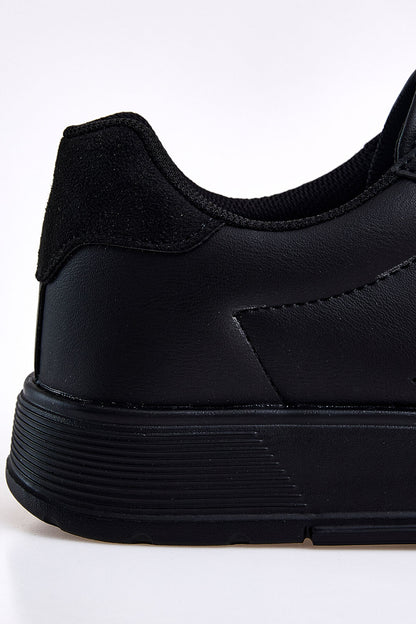 Black Laced High Sole PU Leather Men's Sports Shoes - 89132