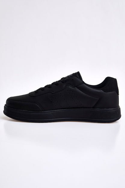 Black Laced High Sole PU Leather Men's Sports Shoes - 89132