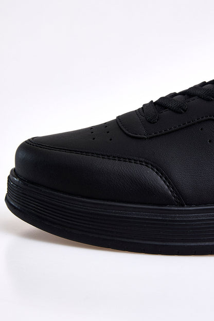 Black Laced High Sole PU Leather Men's Sports Shoes - 89132