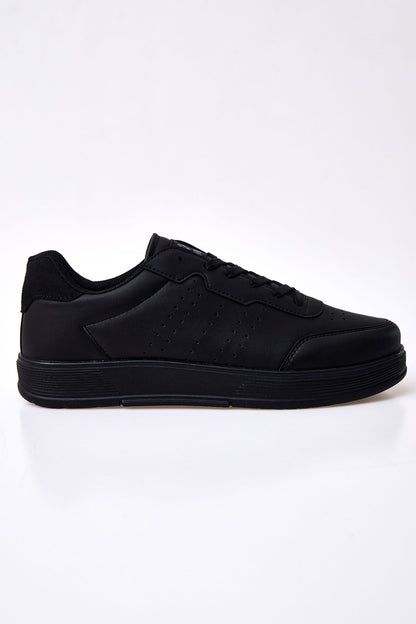Black Laced High Sole PU Leather Men's Sports Shoes - 89132
