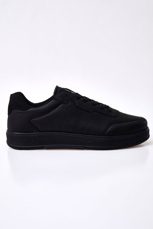 Black Laced High Sole PU Leather Men's Sports Shoes - 89132