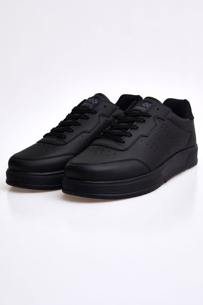 Black Laced High Sole PU Leather Men's Sports Shoes - 89132