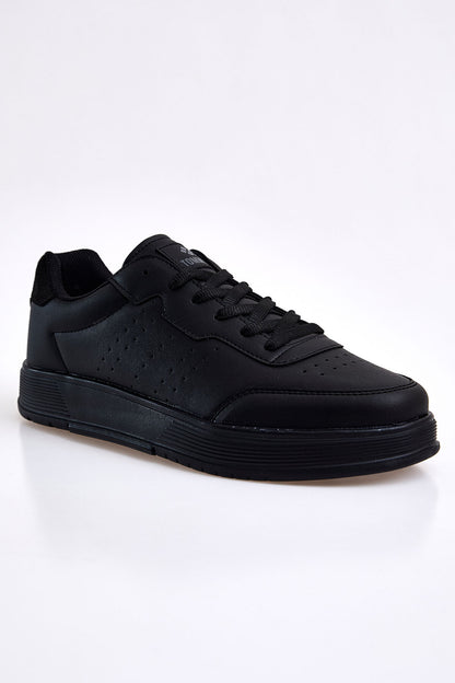 Black Laced High Sole PU Leather Men's Sports Shoes - 89132