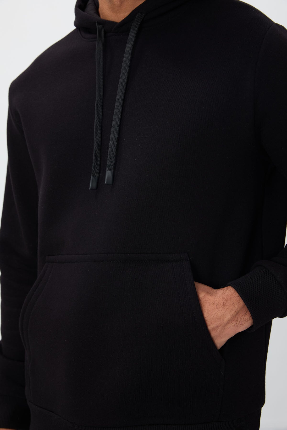 Black Cotton Thick Fleece-Lined Soft Textured Comfort Fit Embroidered Men's Sweatshirt - 88419