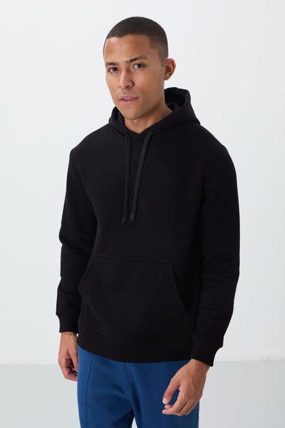 Black Cotton Thick Fleece-Lined Soft Textured Comfort Fit Embroidered Men's Sweatshirt - 88419
