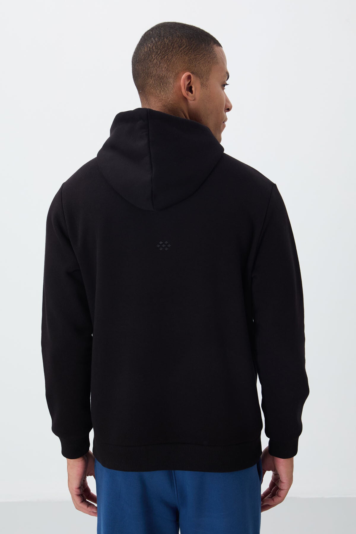 Black Cotton Thick Fleece-Lined Soft Textured Comfort Fit Embroidered Men's Sweatshirt - 88419